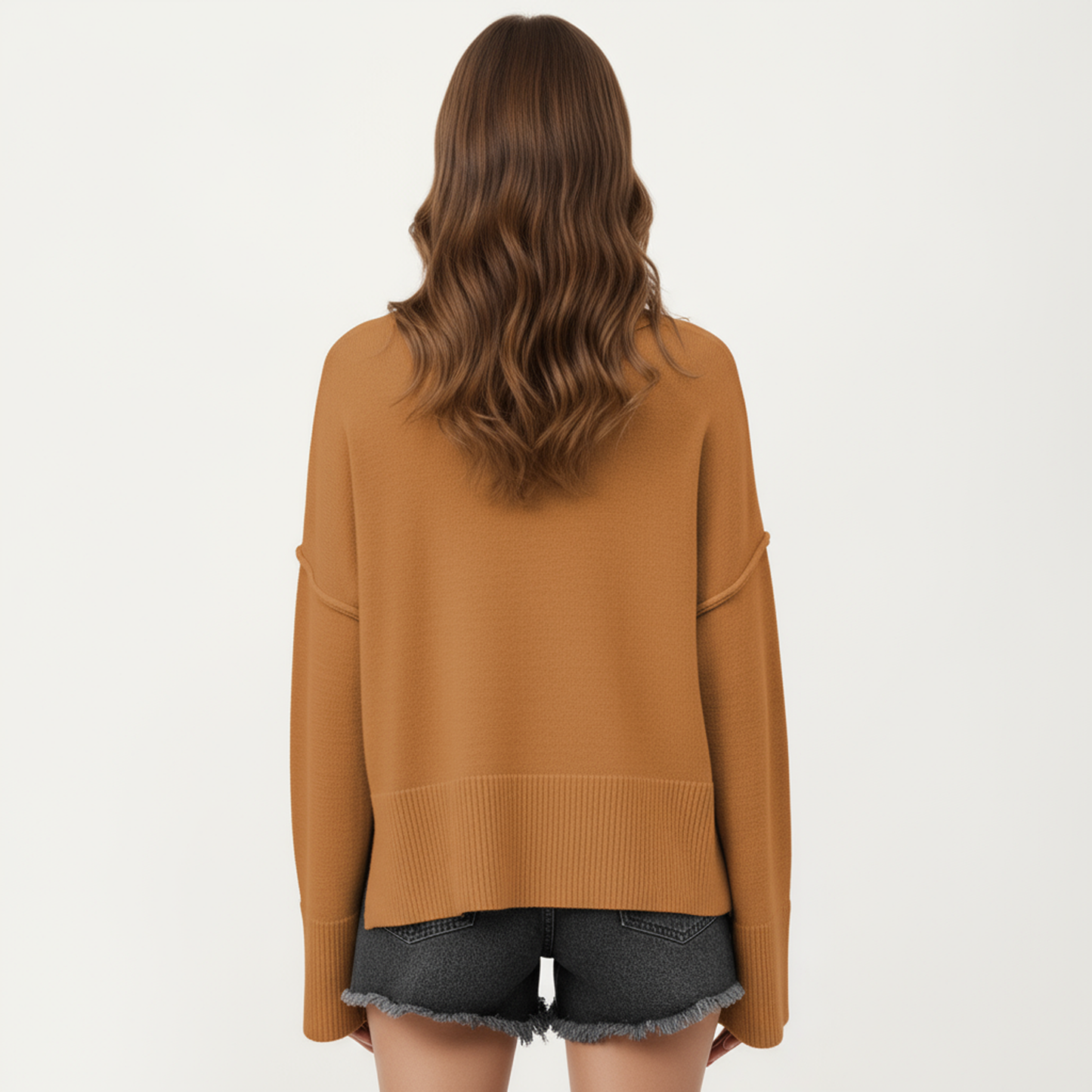 Anna-Kaci Women's Solid Color Pullover Sweater with Wide Ribbed Hem and Relaxed Fit