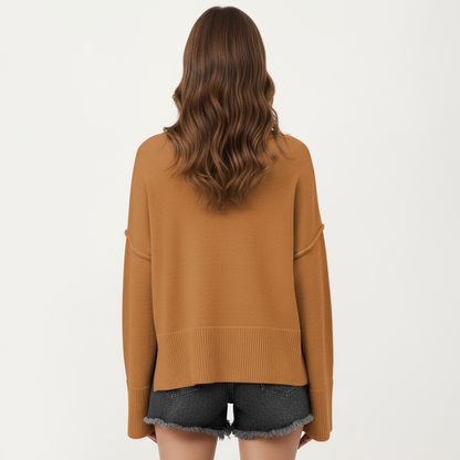 Anna-Kaci Women's Solid Color Pullover Sweater with Wide Ribbed Hem and Relaxed Fit