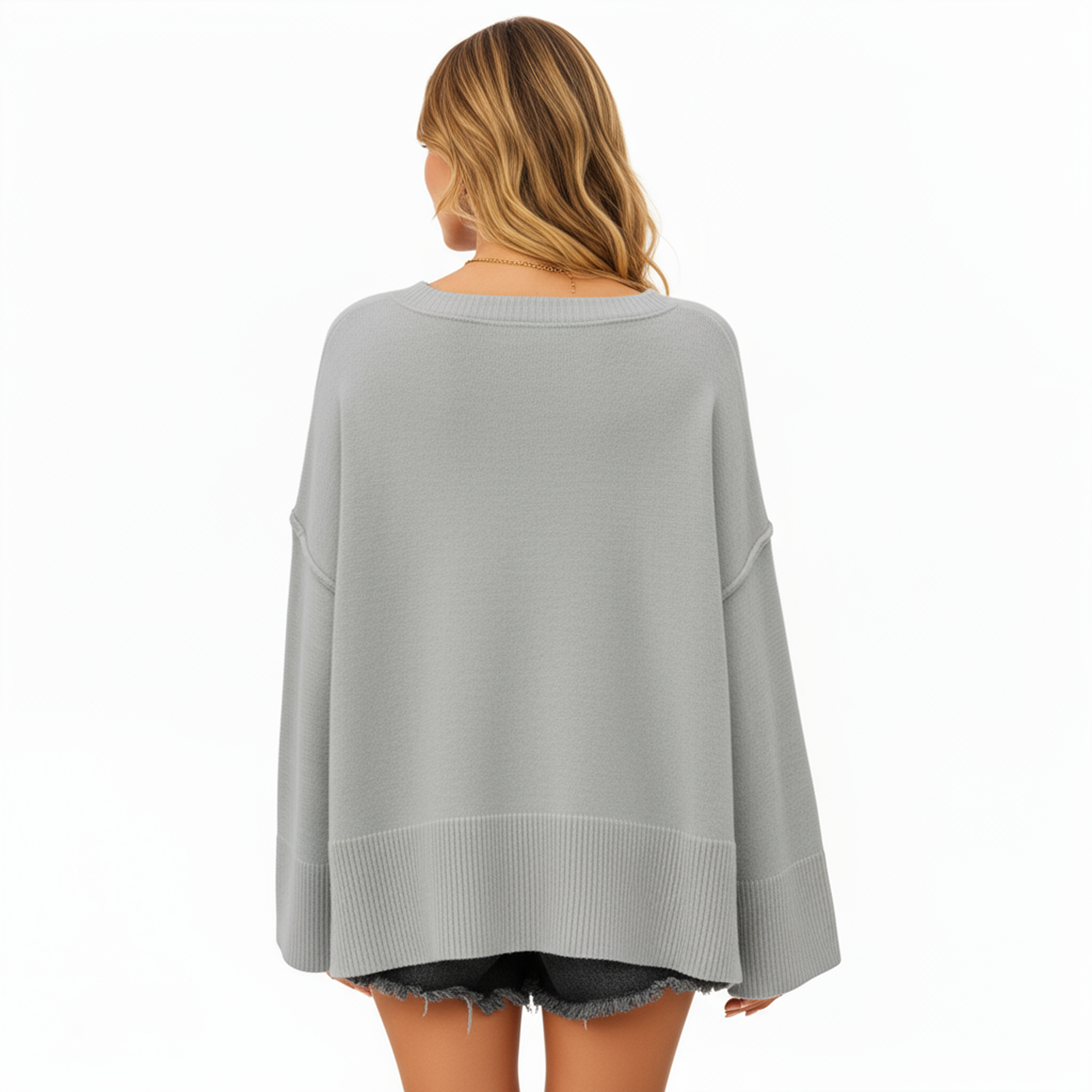 Anna-Kaci Women's Solid Color Pullover Sweater with Wide Ribbed Hem and Relaxed Fit