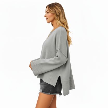 Anna-Kaci Women's Solid Color Pullover Sweater with Wide Ribbed Hem and Relaxed Fit