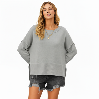 Anna-Kaci Women's Solid Color Pullover Sweater with Wide Ribbed Hem and Relaxed Fit