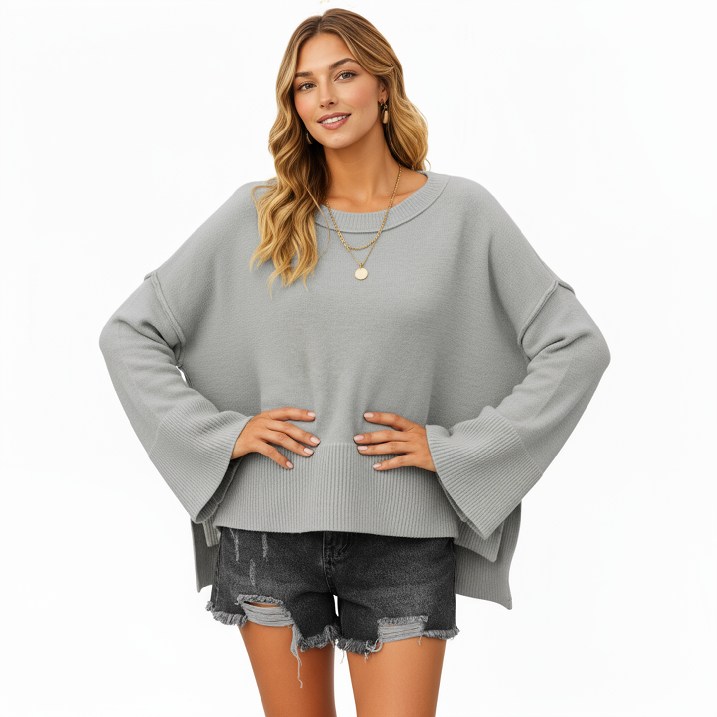 Anna-Kaci Women's Solid Color Pullover Sweater with Wide Ribbed Hem and Relaxed Fit