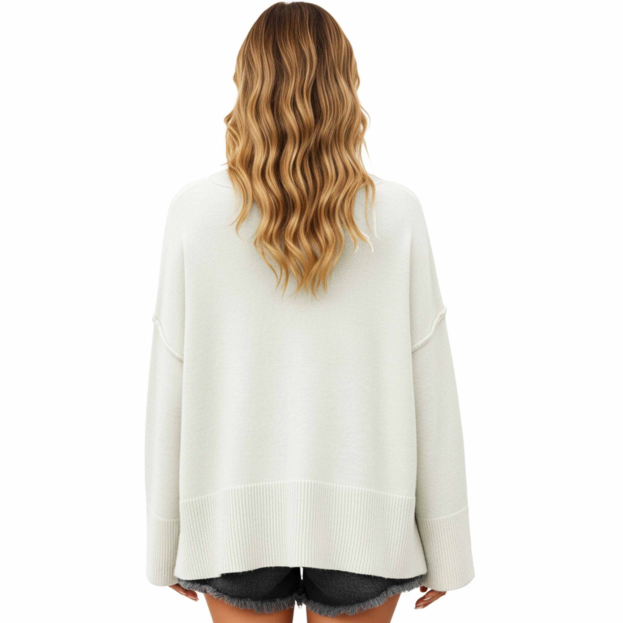 Anna-Kaci Women's Solid Color Pullover Sweater with Wide Ribbed Hem and Relaxed Fit