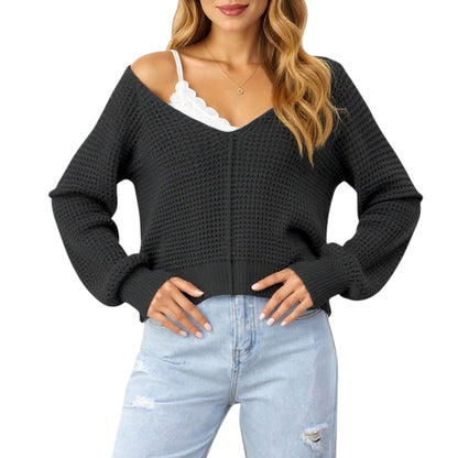 Anna-Kaci Women's Long Sleeve Waffle Knit Pullover Sweater with Relaxed Fit