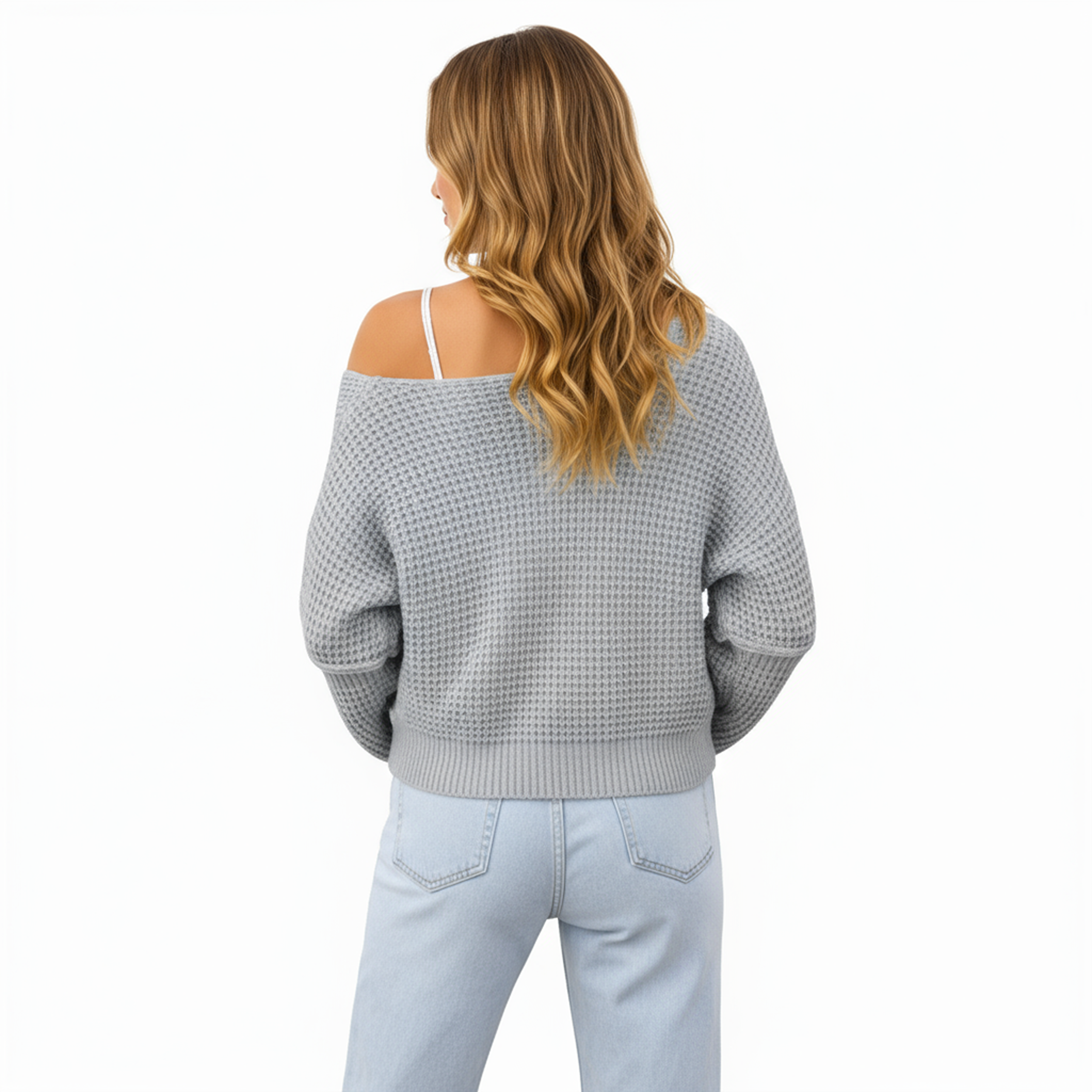 Anna-Kaci Women's Long Sleeve Waffle Knit Pullover Sweater with Relaxed Fit
