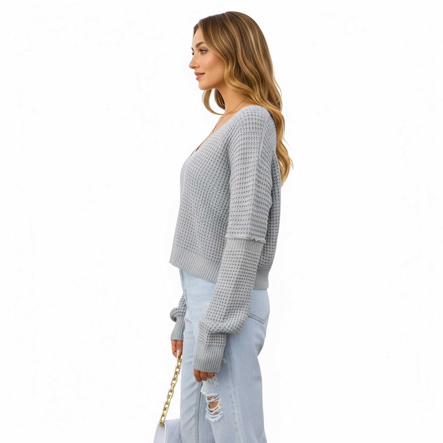 Anna-Kaci Women's Long Sleeve Waffle Knit Pullover Sweater with Relaxed Fit