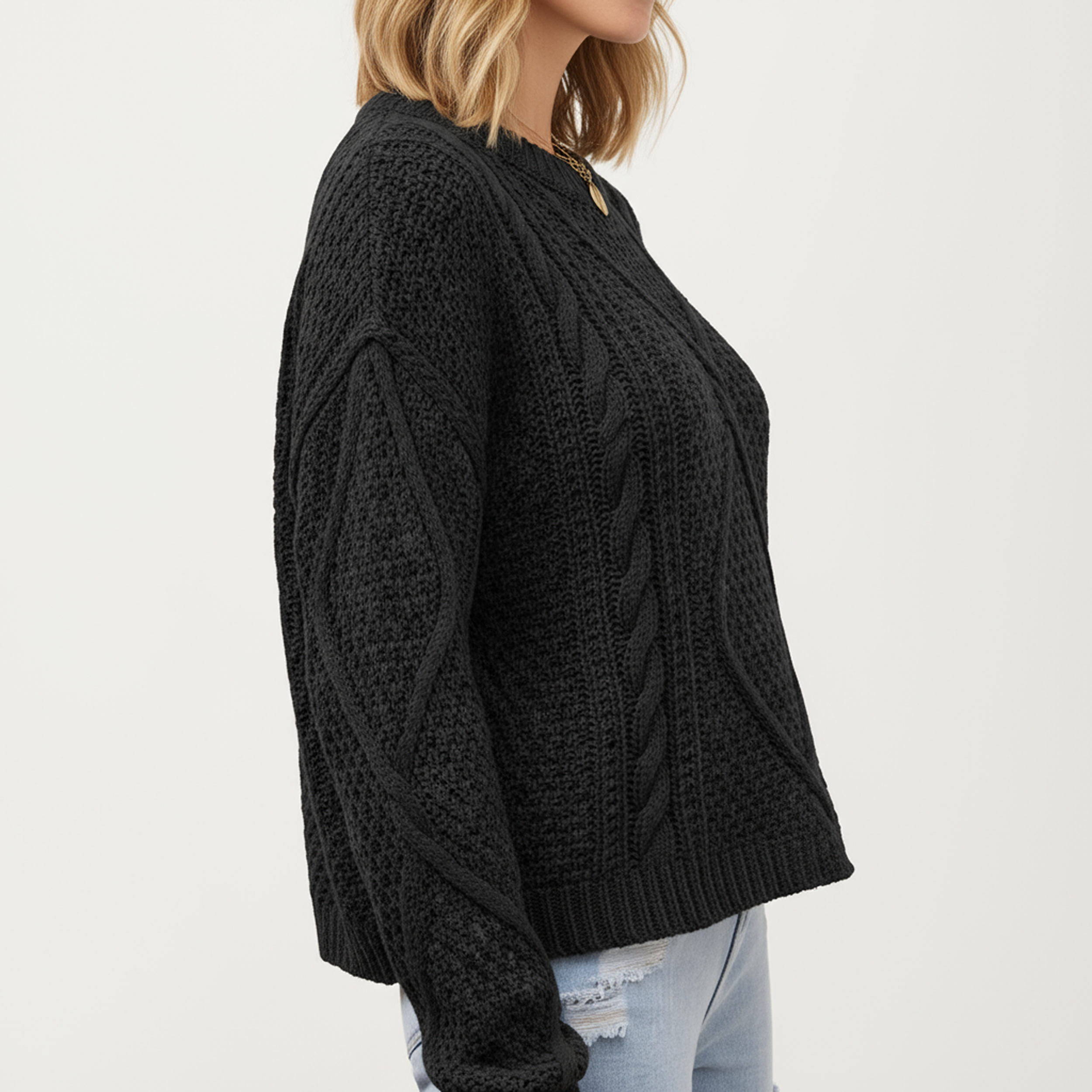Anna-Kaci Women's Long Sleeve Cable Knit Pullover Sweater with Textured Pattern