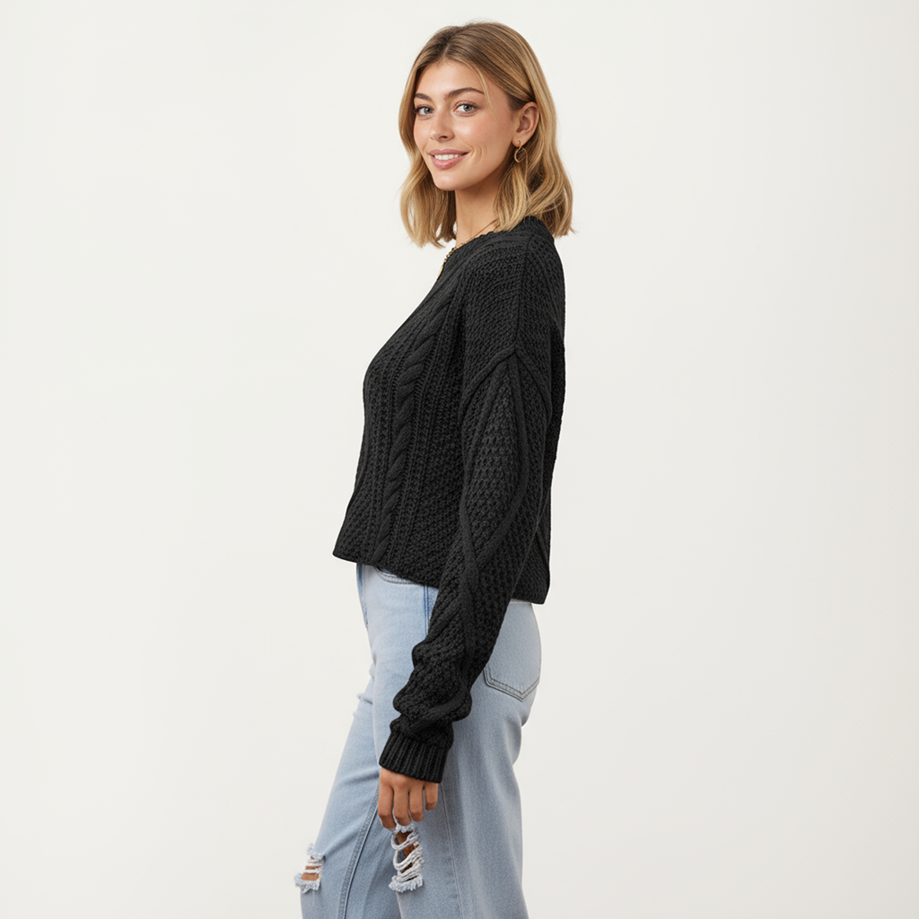 Anna-Kaci Women's Long Sleeve Cable Knit Pullover Sweater with Textured Pattern