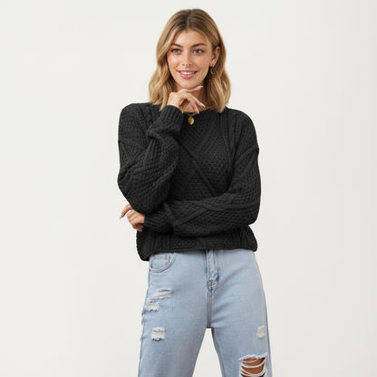 Anna-Kaci Women's Long Sleeve Cable Knit Pullover Sweater with Textured Pattern