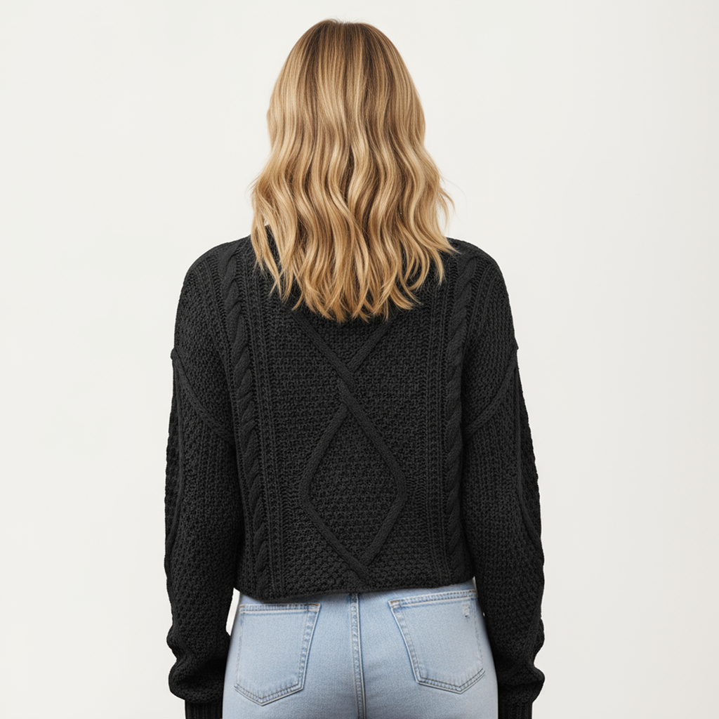 Anna-Kaci Women's Long Sleeve Cable Knit Pullover Sweater with Textured Pattern