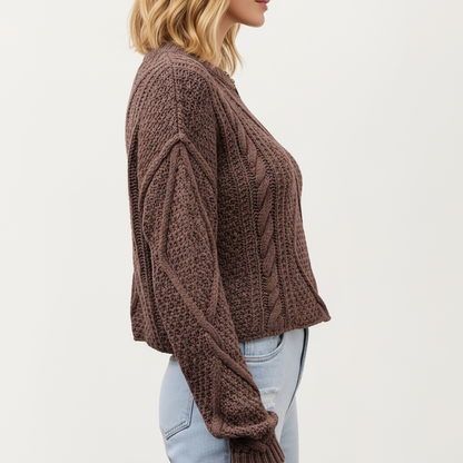 Anna-Kaci Women's Long Sleeve Cable Knit Pullover Sweater with Textured Pattern