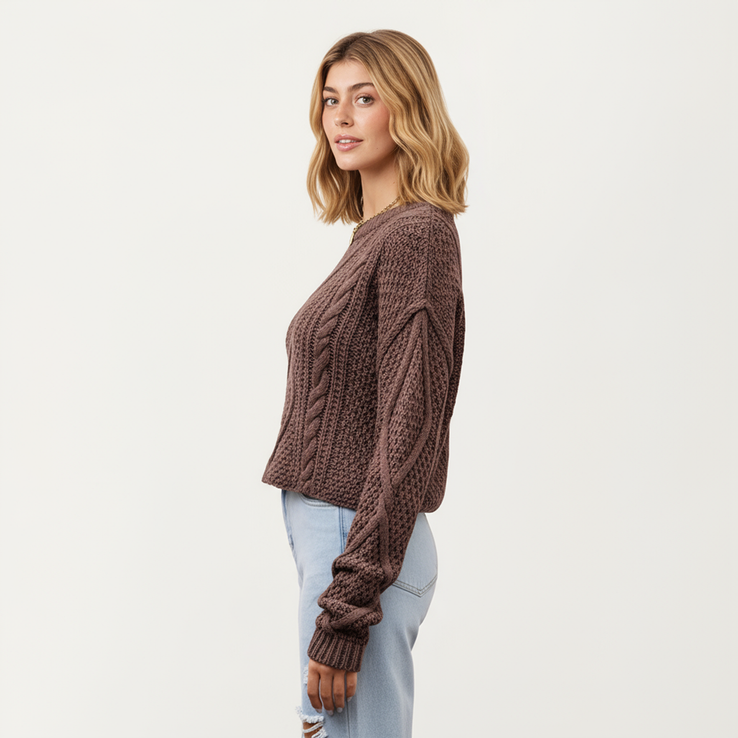 Anna-Kaci Women's Long Sleeve Cable Knit Pullover Sweater with Textured Pattern