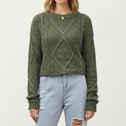 Anna-Kaci Women's Long Sleeve Cable Knit Pullover Sweater with Textured Pattern