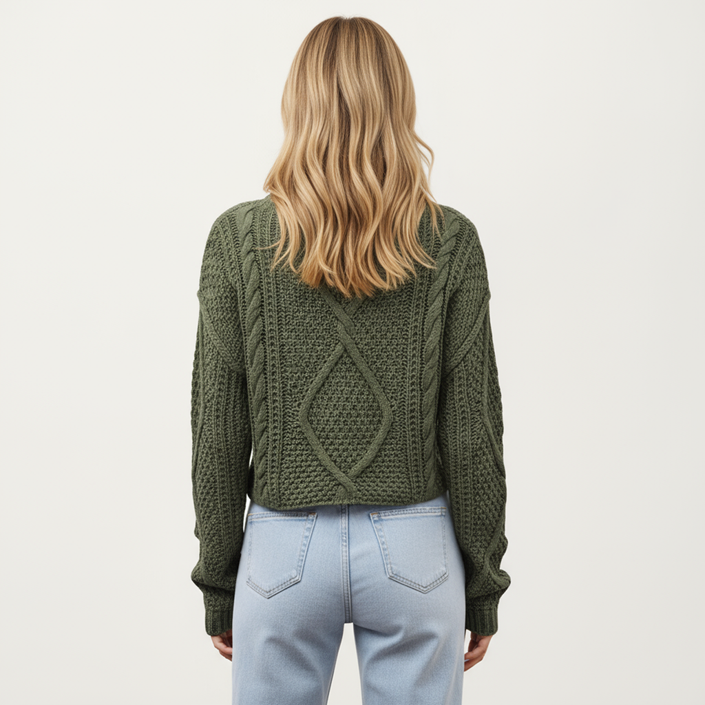 Anna-Kaci Women's Long Sleeve Cable Knit Pullover Sweater with Textured Pattern