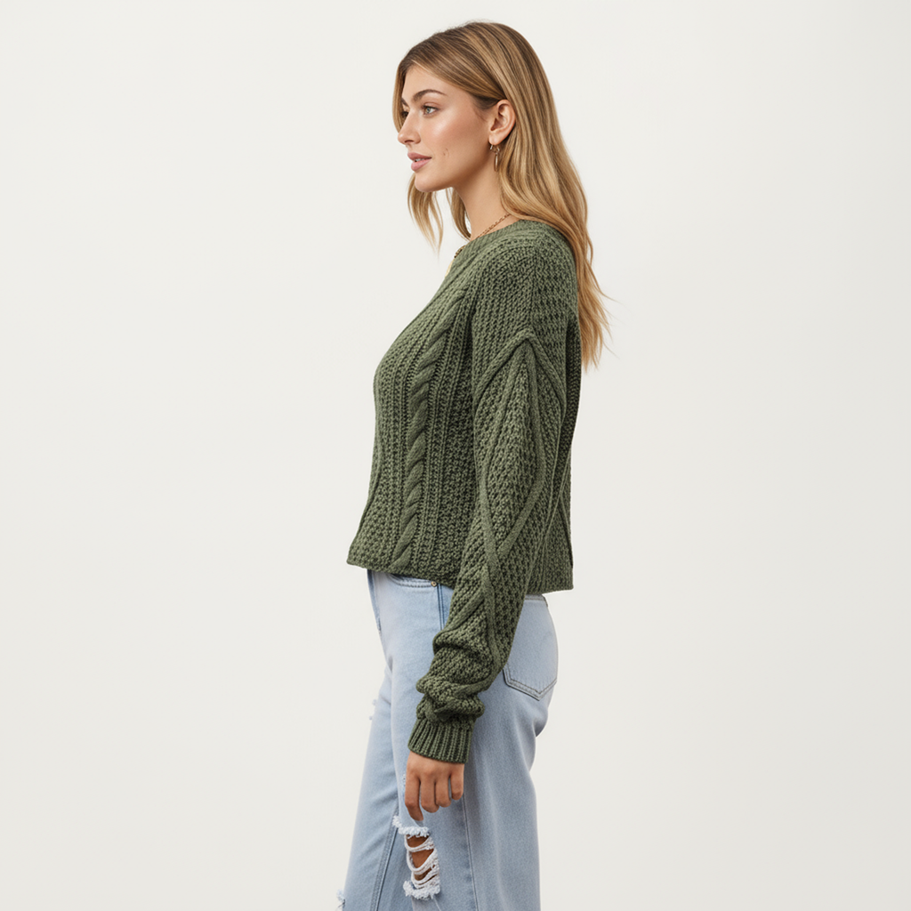Anna-Kaci Women's Long Sleeve Cable Knit Pullover Sweater with Textured Pattern