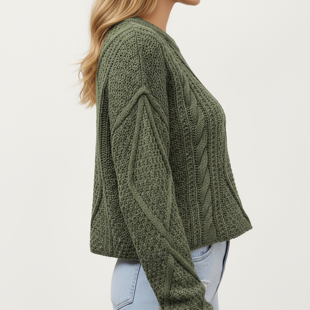 Anna-Kaci Women's Long Sleeve Cable Knit Pullover Sweater with Textured Pattern