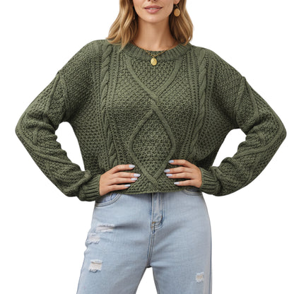 Anna-Kaci Women's Long Sleeve Cable Knit Pullover Sweater with Textured Pattern