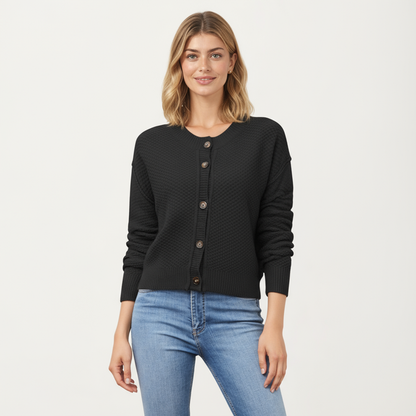 Anna-Kaci Women's Button Front Knit Cardigan with Long Sleeves and Ribbed Cuffs