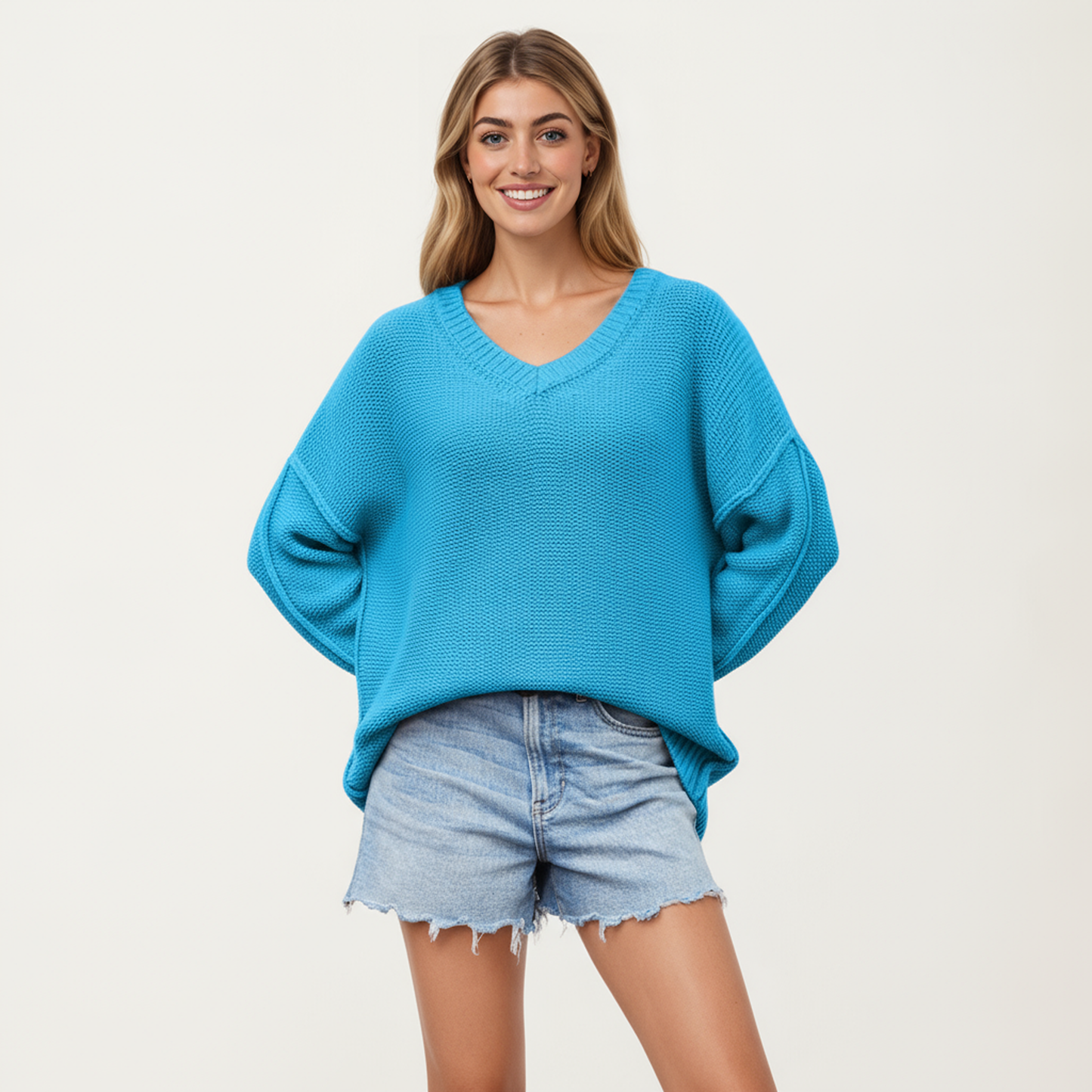 Anna-Kaci Women's V-Neck Relaxed Fit Knit Sweater with Long Sleeves