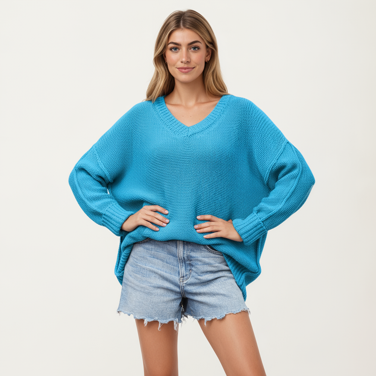 Anna-Kaci Women's V-Neck Relaxed Fit Knit Sweater with Long Sleeves