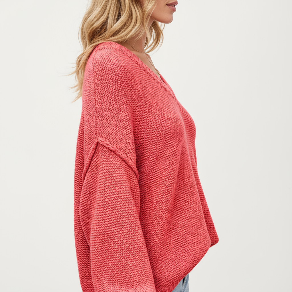 Anna-Kaci Women's V-Neck Relaxed Fit Knit Sweater with Long Sleeves