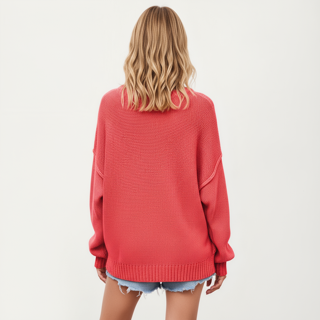 Anna-Kaci Women's V-Neck Relaxed Fit Knit Sweater with Long Sleeves