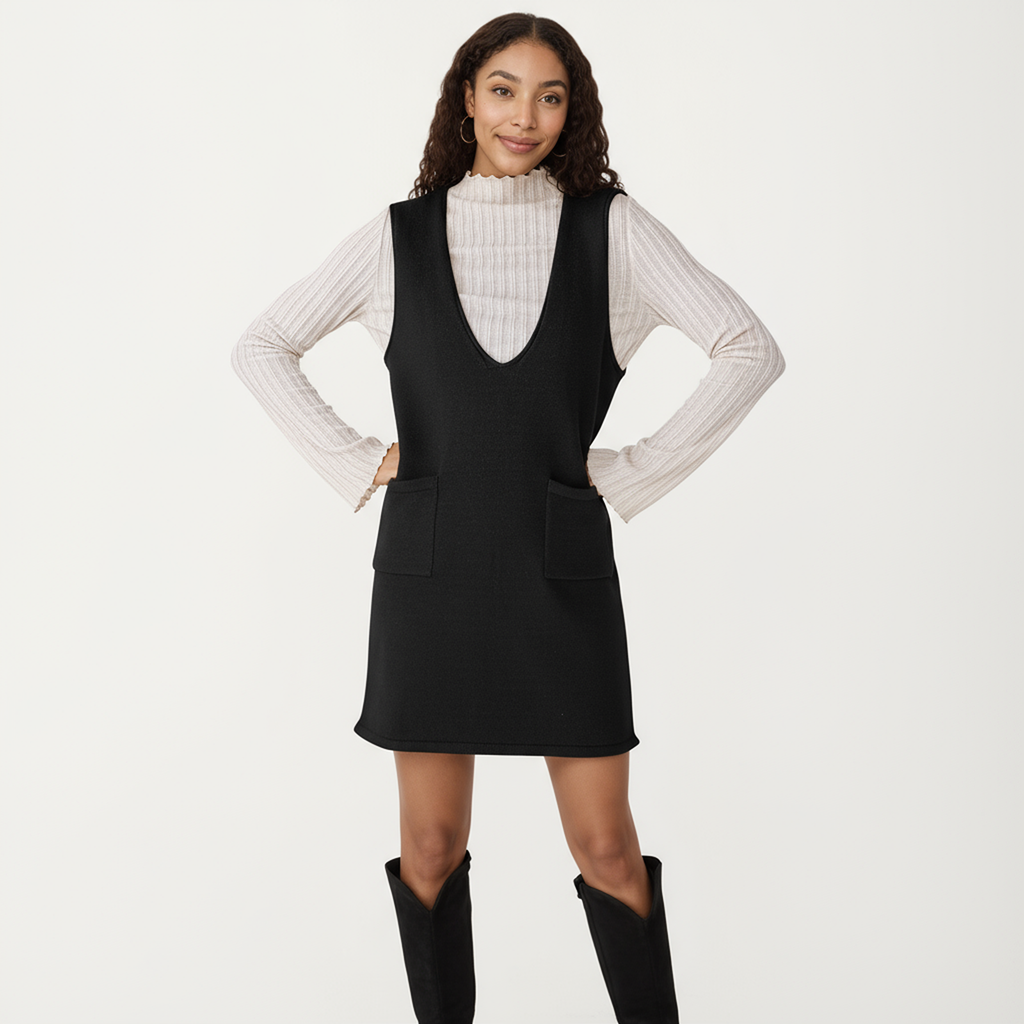 Anna-Kaci Women's Sleeveless V-Neck Shift Dress with Front Patch Pockets
