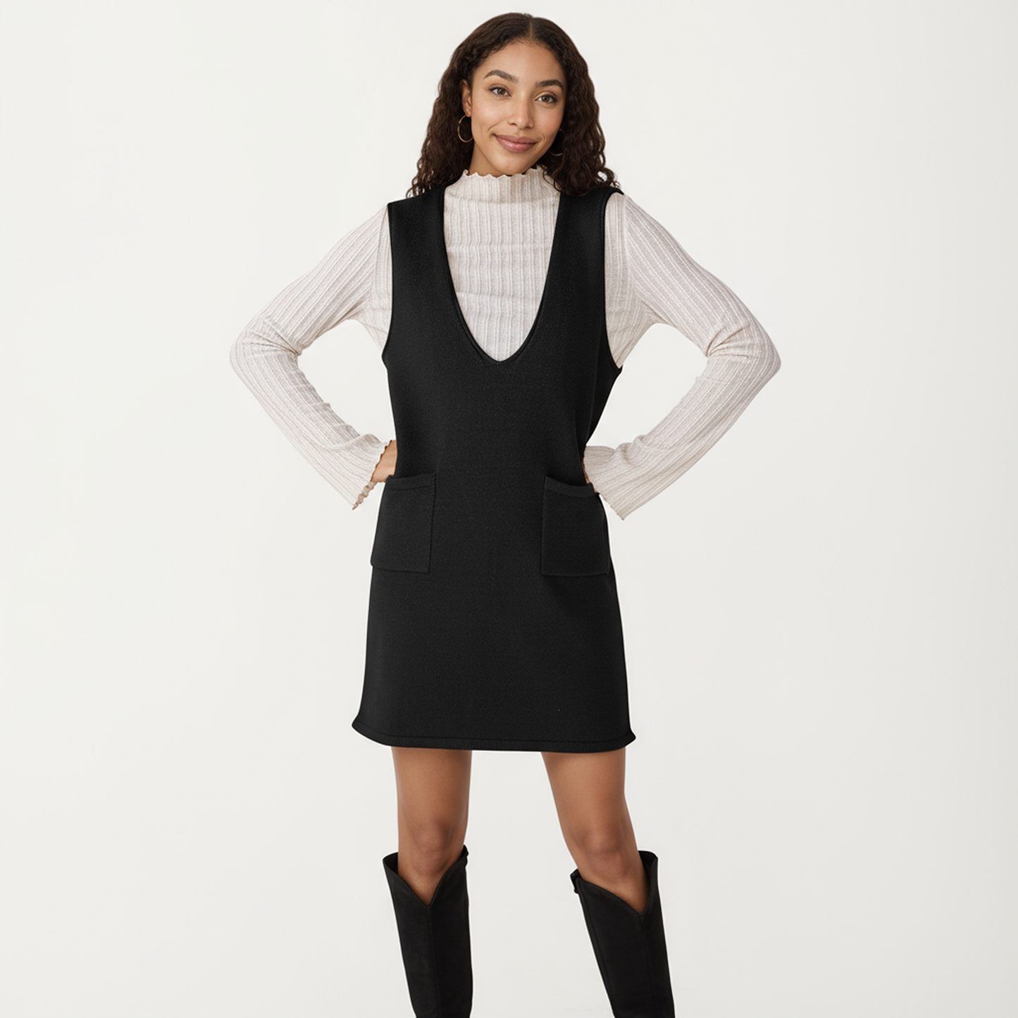 Anna-Kaci Women's Sleeveless V-Neck Shift Dress with Front Patch Pockets