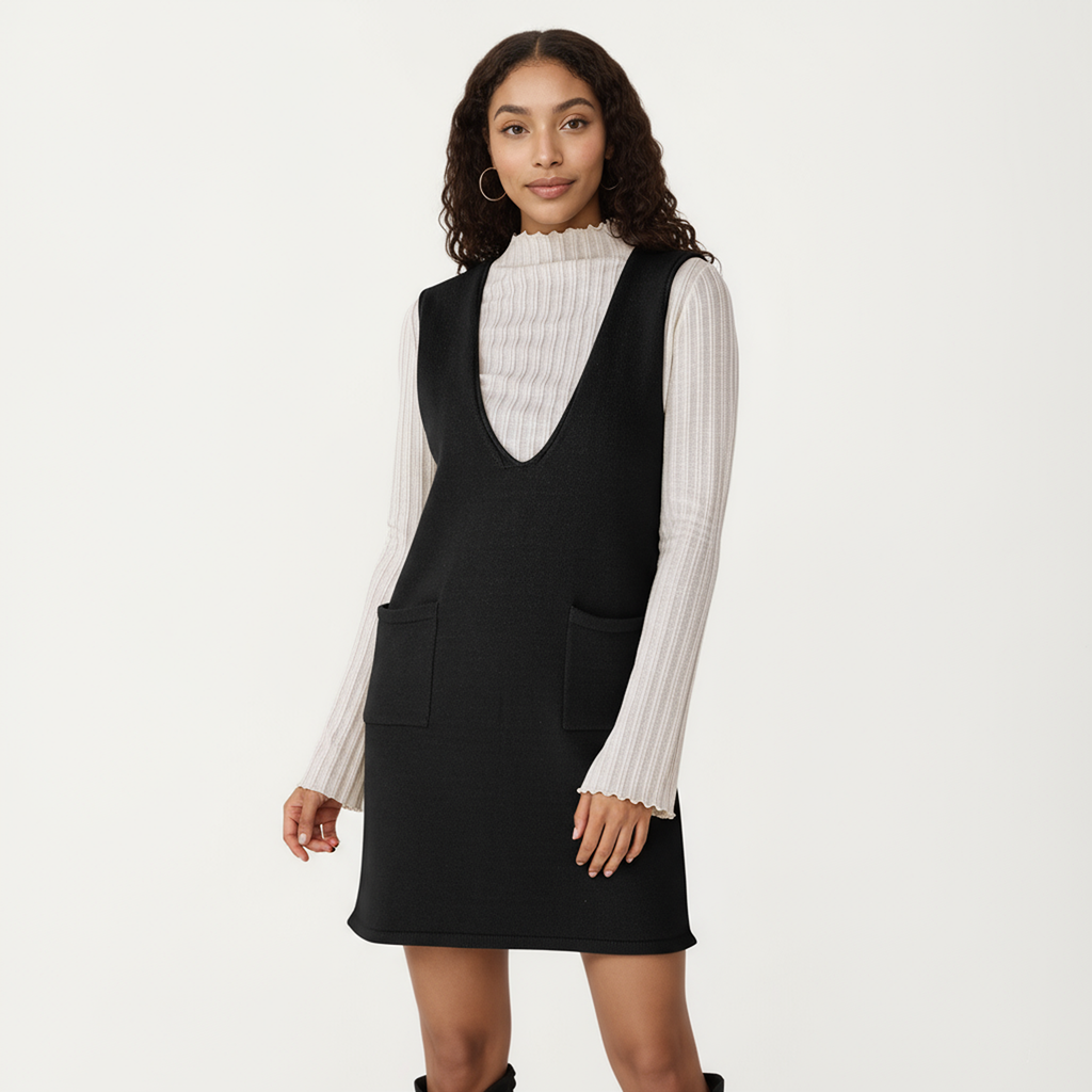 Anna-Kaci Women's Sleeveless V-Neck Shift Dress with Front Patch Pockets