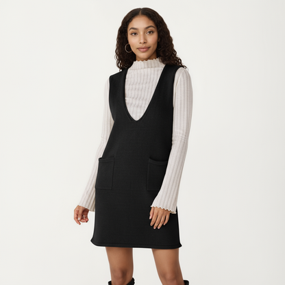 Anna-Kaci Women's Sleeveless V-Neck Shift Dress with Front Patch Pockets