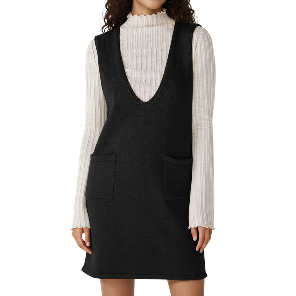 Anna-Kaci Women's Sleeveless V-Neck Shift Dress with Front Patch Pockets