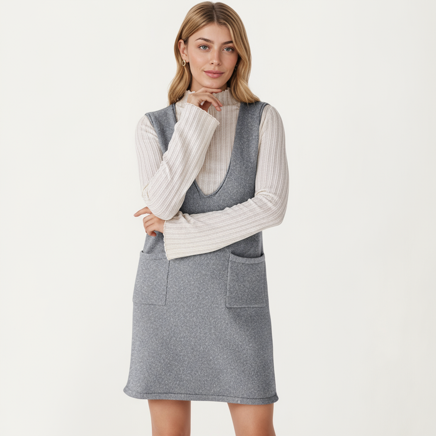 Anna-Kaci Women's Sleeveless V-Neck Shift Dress with Front Patch Pockets