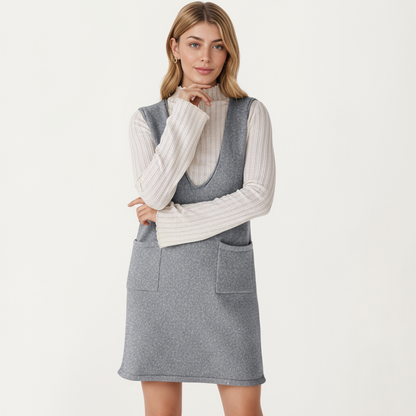 Anna-Kaci Women's Sleeveless V-Neck Shift Dress with Front Patch Pockets