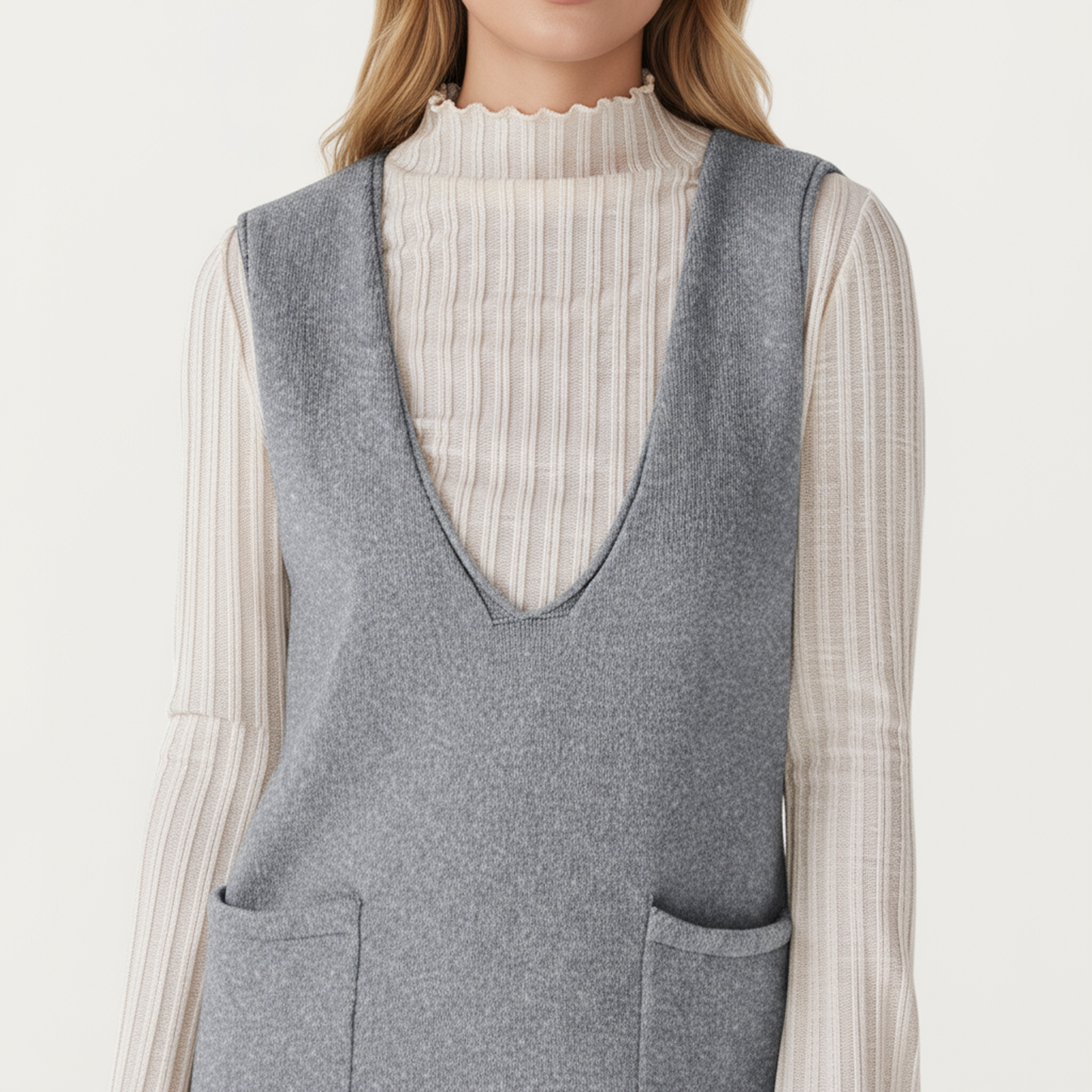 Anna-Kaci Women's Sleeveless V-Neck Shift Dress with Front Patch Pockets