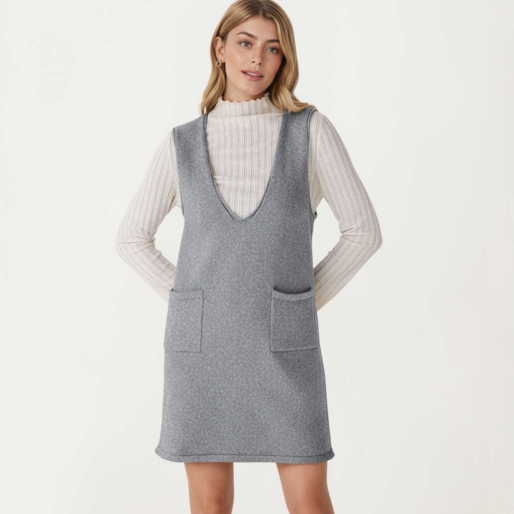 Anna-Kaci Women's Sleeveless V-Neck Shift Dress with Front Patch Pockets