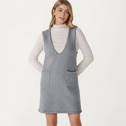 Anna-Kaci Women's Sleeveless V-Neck Shift Dress with Front Patch Pockets