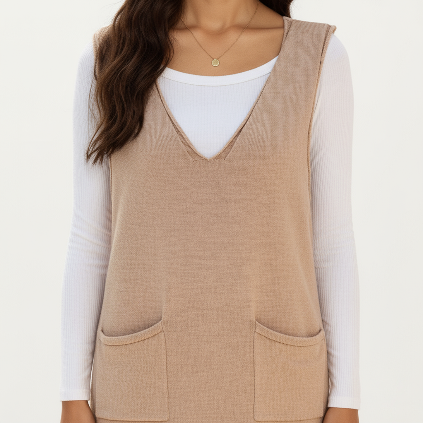 Anna-Kaci Women's Sleeveless V-Neck Shift Dress with Front Patch Pockets