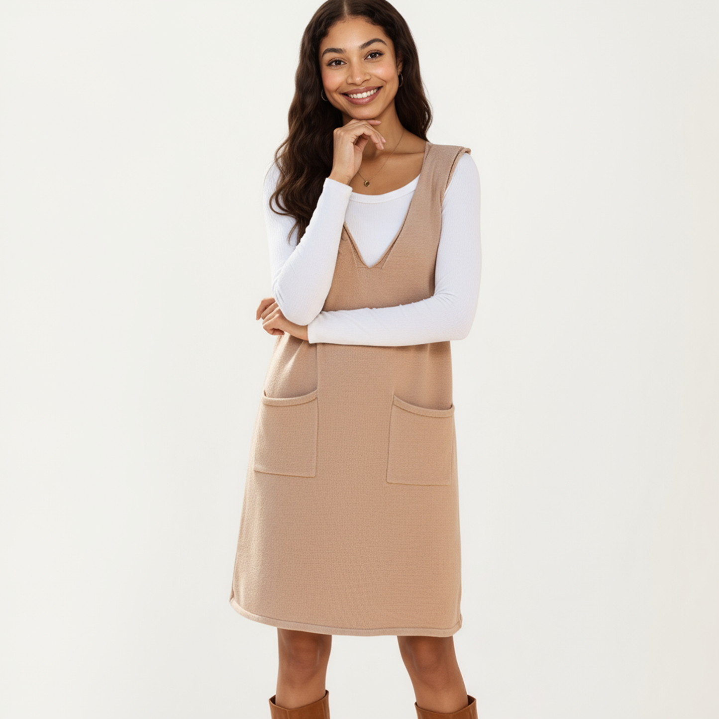 Anna-Kaci Women's Sleeveless V-Neck Shift Dress with Front Patch Pockets