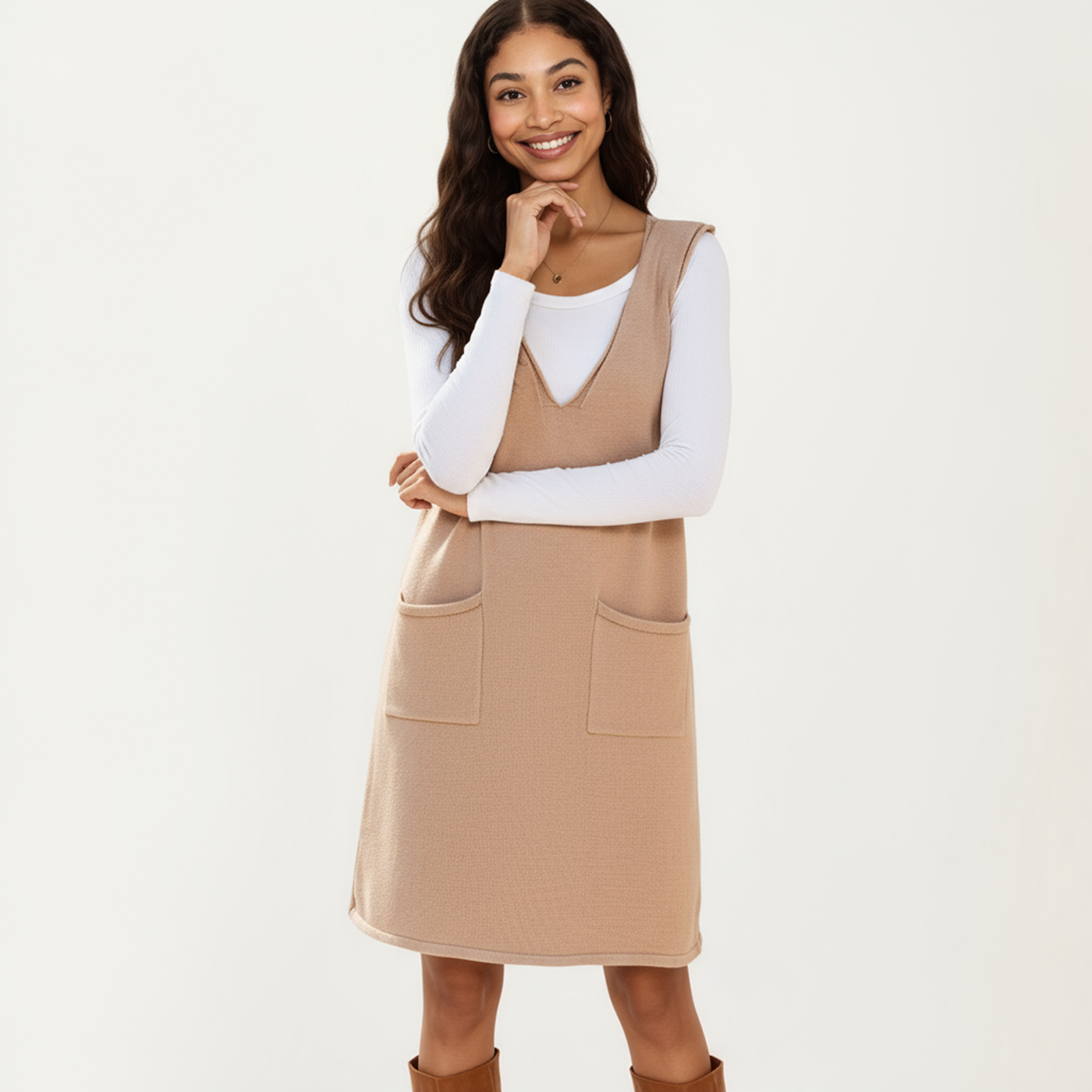 Anna-Kaci Women's Sleeveless V-Neck Shift Dress with Front Patch Pockets