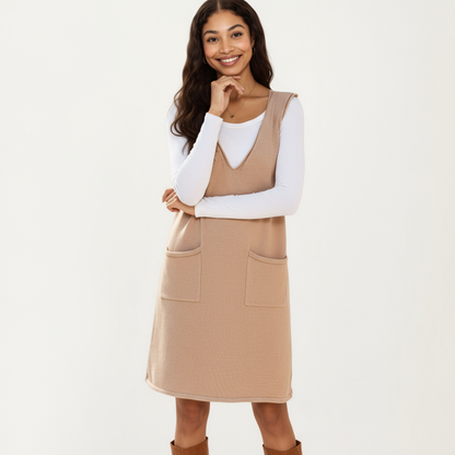 Anna-Kaci Women's Sleeveless V-Neck Shift Dress with Front Patch Pockets