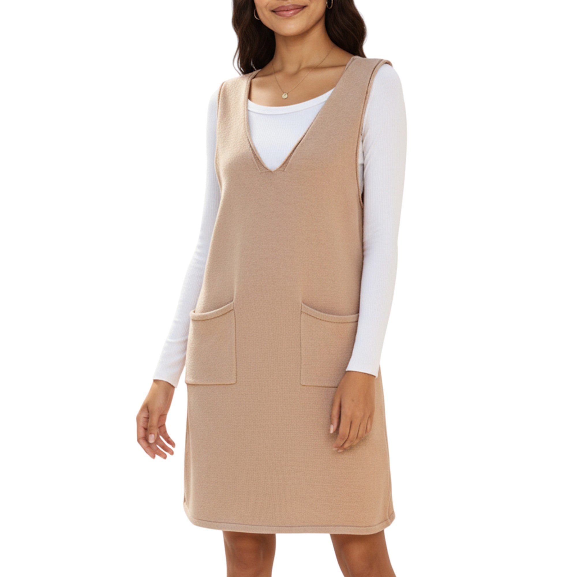 Anna-Kaci Women's Sleeveless V-Neck Shift Dress with Front Patch Pockets