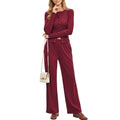 Anna-Kaci Women's 2-Piece Set Long Sleeve Button Front Top and Wide Leg Pants
