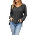 Anna-Kaci Women's Long Sleeve Waffle Knit Hoodie with V-Neckline and Relaxed Fit