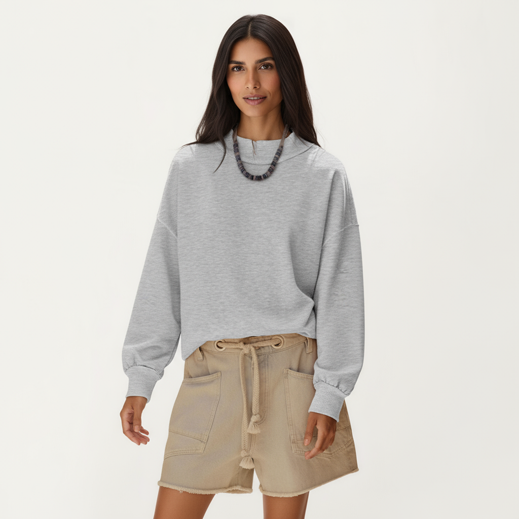 Anna-Kaci Women's Long Sleeve Crew Neck Pullover Top with Relaxed Fit and Ribbed Cuffs
