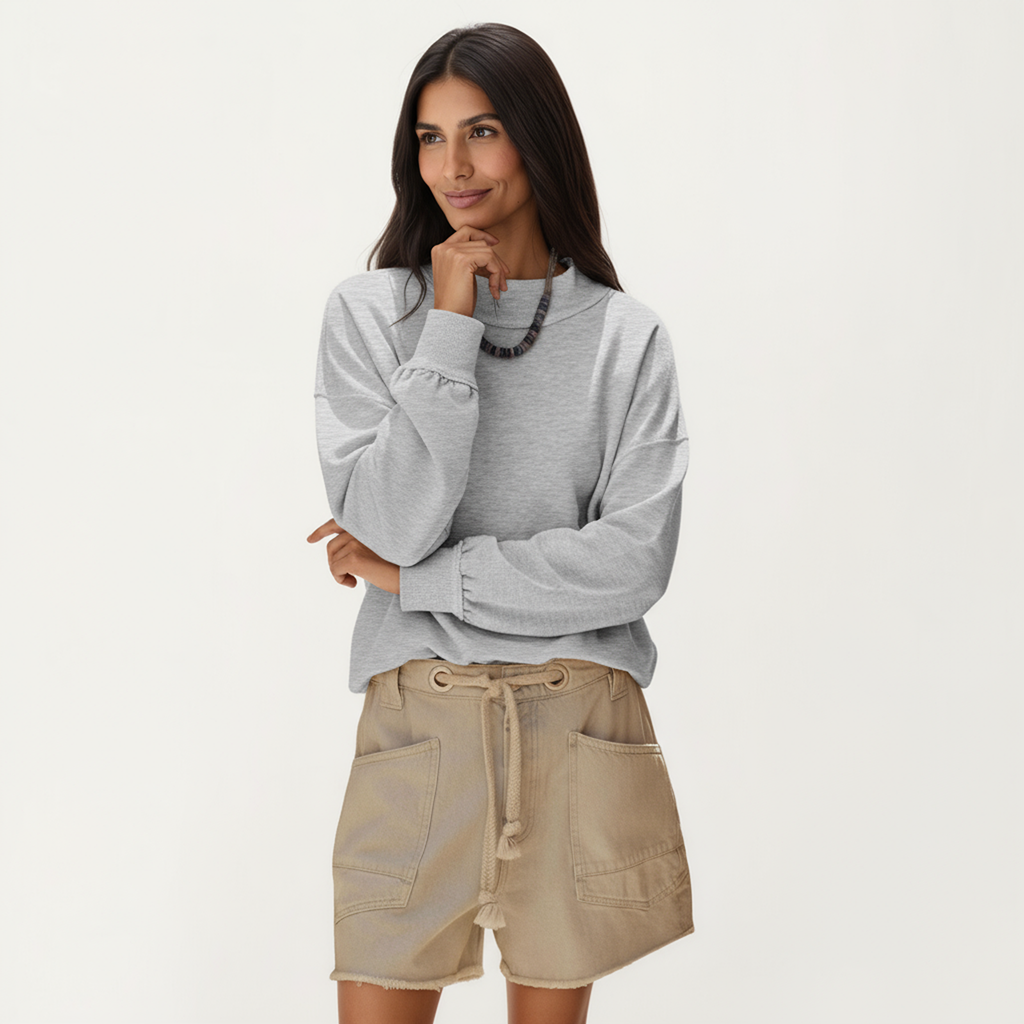 Anna-Kaci Women's Long Sleeve Crew Neck Pullover Top with Relaxed Fit and Ribbed Cuffs