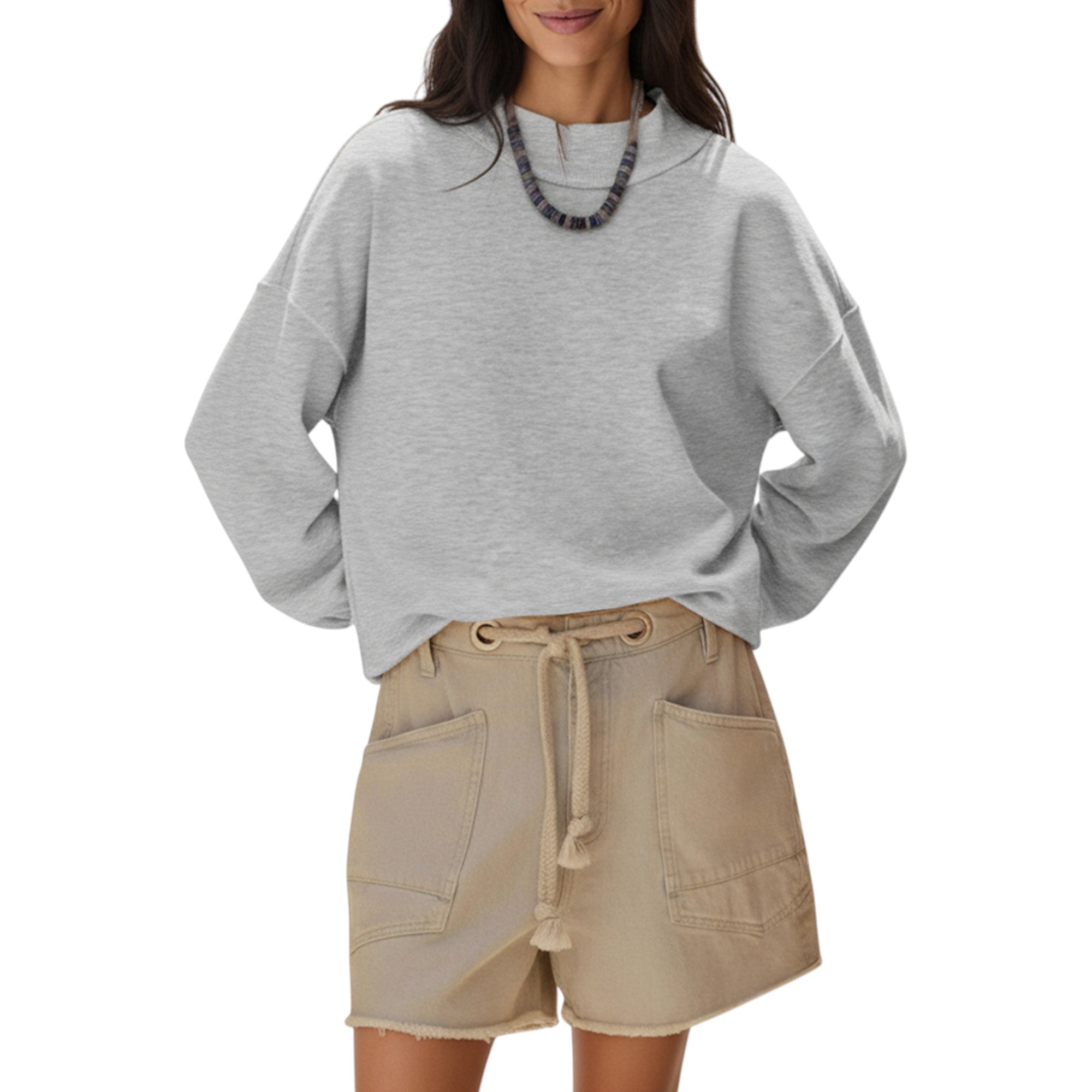 Anna-Kaci Women's Long Sleeve Crew Neck Pullover Top with Relaxed Fit and Ribbed Cuffs