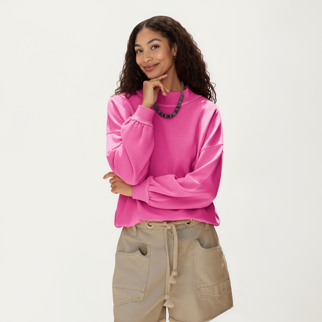 Anna-Kaci Women's Long Sleeve Crew Neck Pullover Top with Relaxed Fit and Ribbed Cuffs