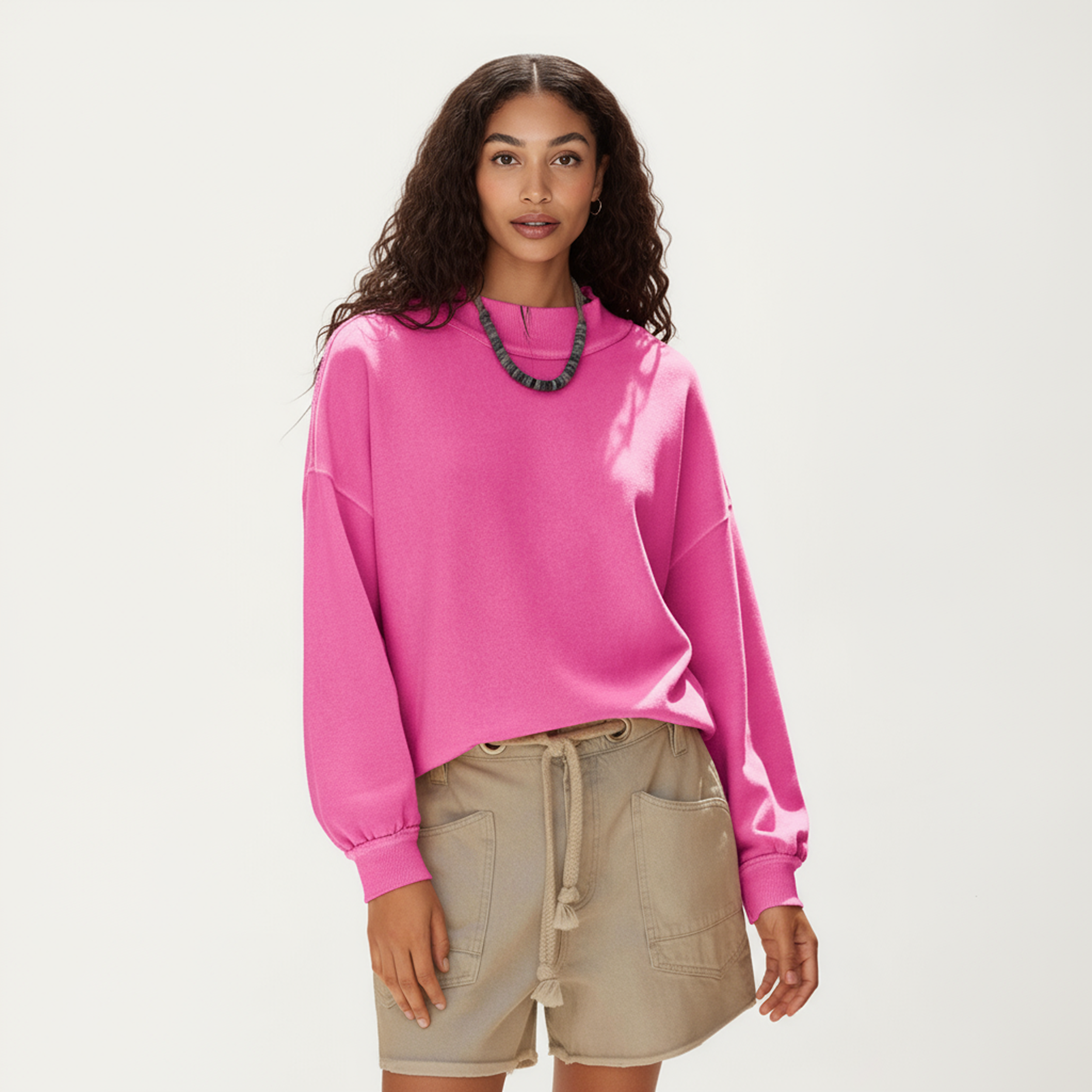Anna-Kaci Women's Long Sleeve Crew Neck Pullover Top with Relaxed Fit and Ribbed Cuffs