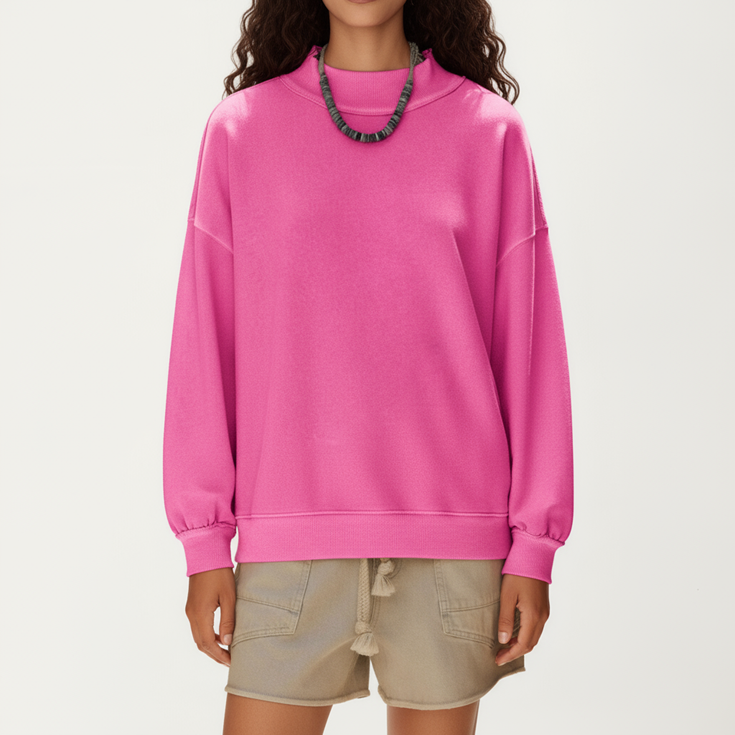 Anna-Kaci Women's Long Sleeve Crew Neck Pullover Top with Relaxed Fit and Ribbed Cuffs
