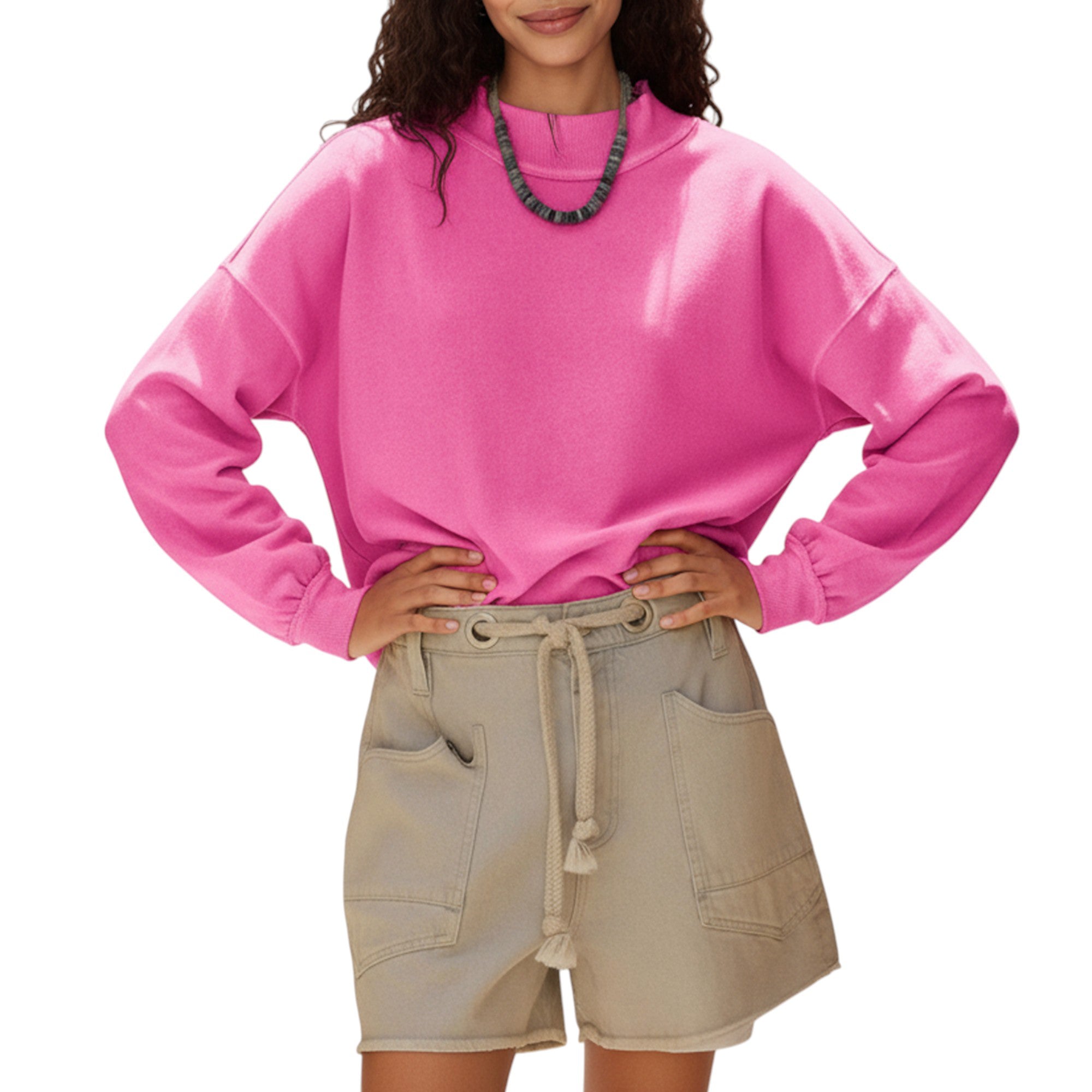 Anna-Kaci Women's Long Sleeve Crew Neck Pullover Top with Relaxed Fit and Ribbed Cuffs